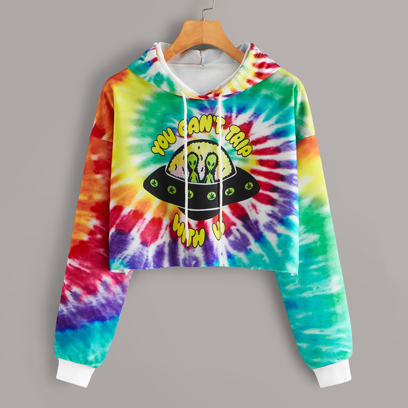 

Tie Dye Alien Print Drawstring Hoodie, Multicolor