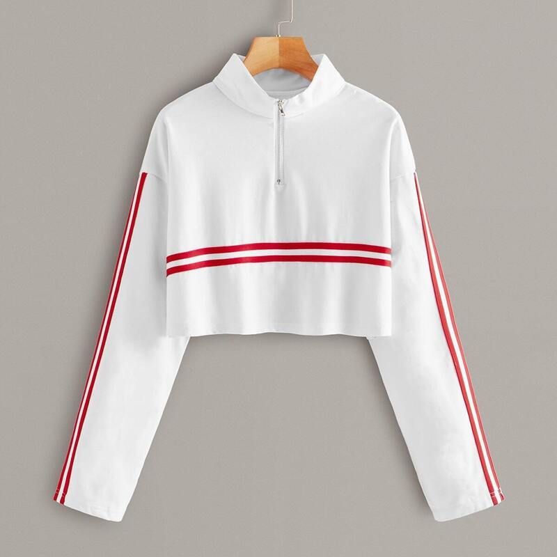

Contrast Striped Tape Half Zip Sweatshirt, White