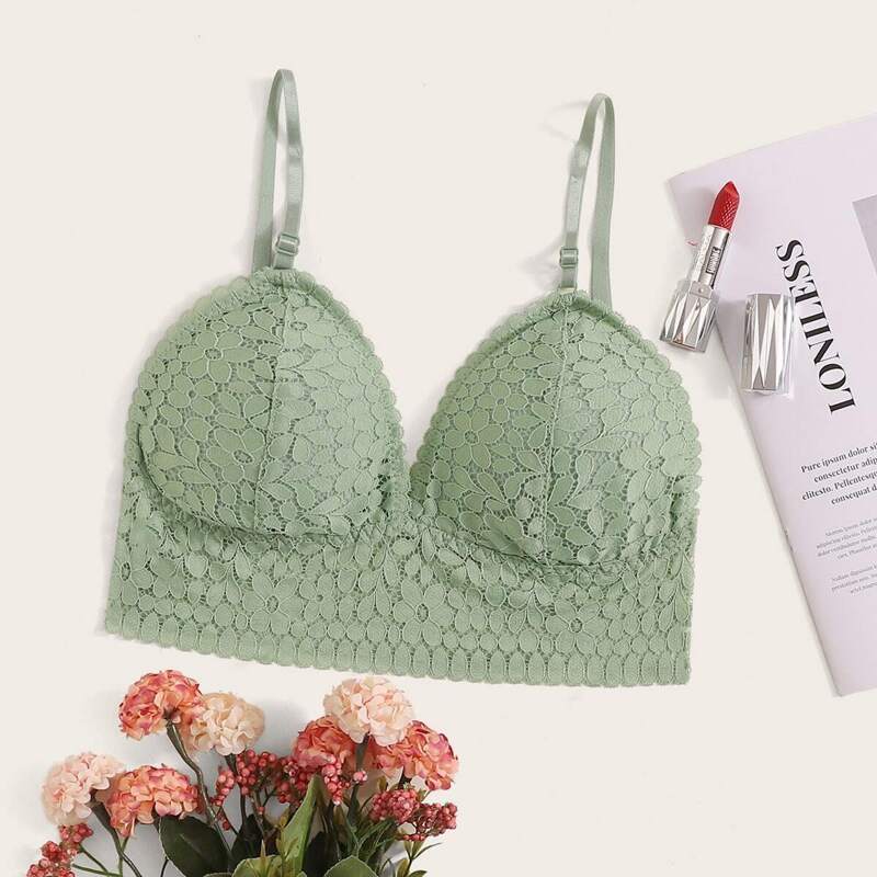 

Floral Lace Bralette, Green pastel