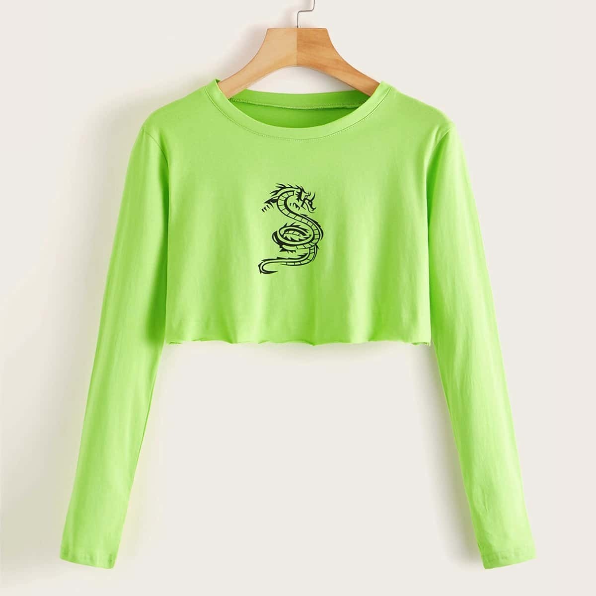 

Neon Green Dragon Print Crop Tee, Green bright