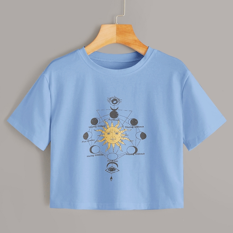 

Sun Print Short Sleeve Crop Tee, Blue