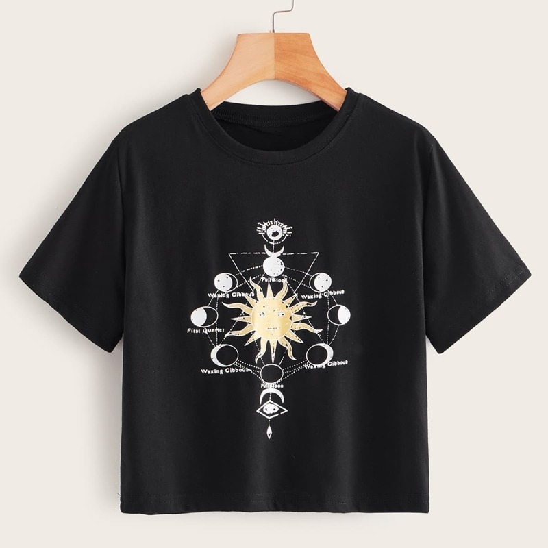 

Sun Print Short Sleeve Crop Tee, Black