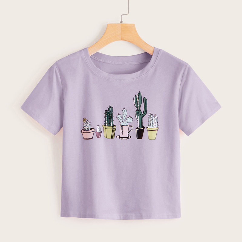 

Cactus Print Short Sleeve Tee, Purple