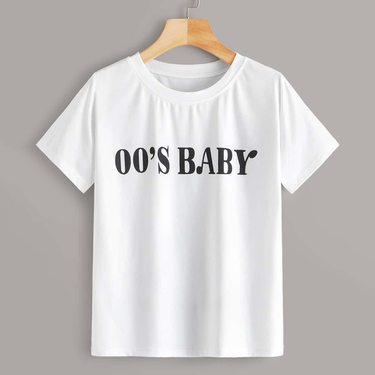 

Letter Print Short Sleeve Tee, White