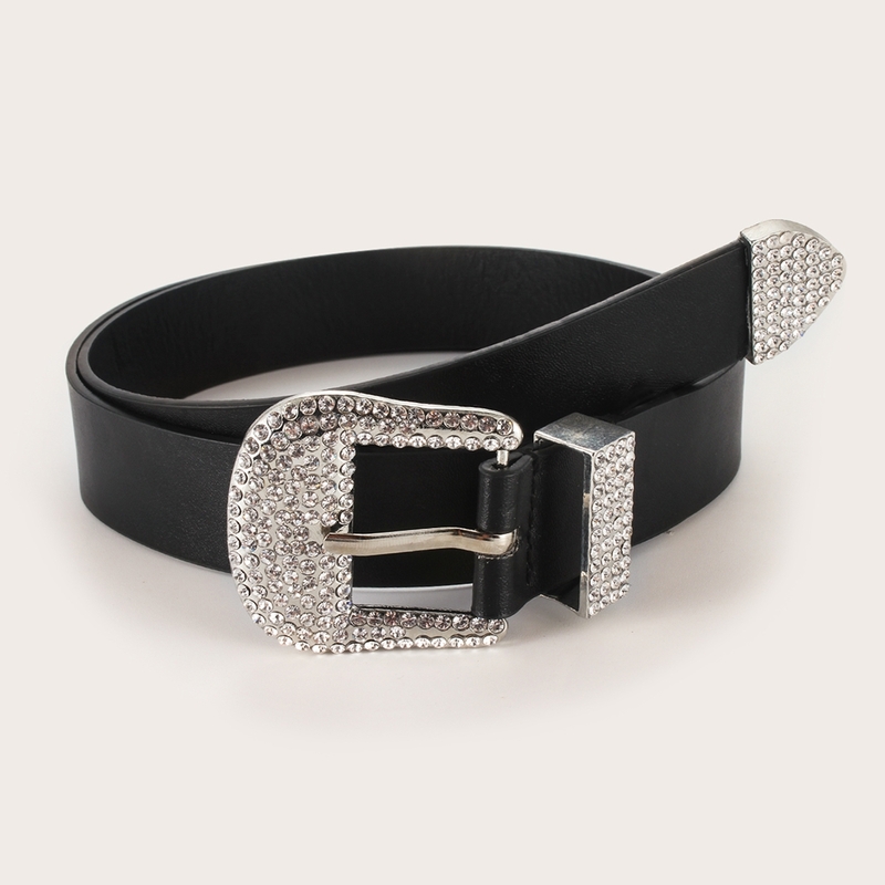 

Rhinestone Decor Buckle Belt, Black