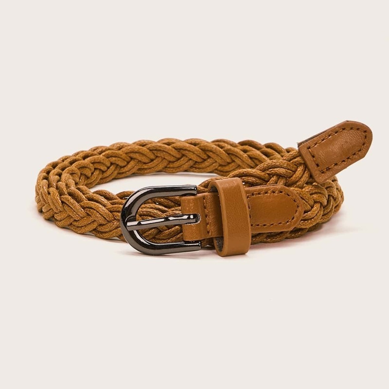 

Braided Metal Buckle Belt, Camel