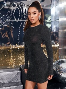 SHEIN 後低式閃亮包臀洋裝 - 黑色 - 查看 2