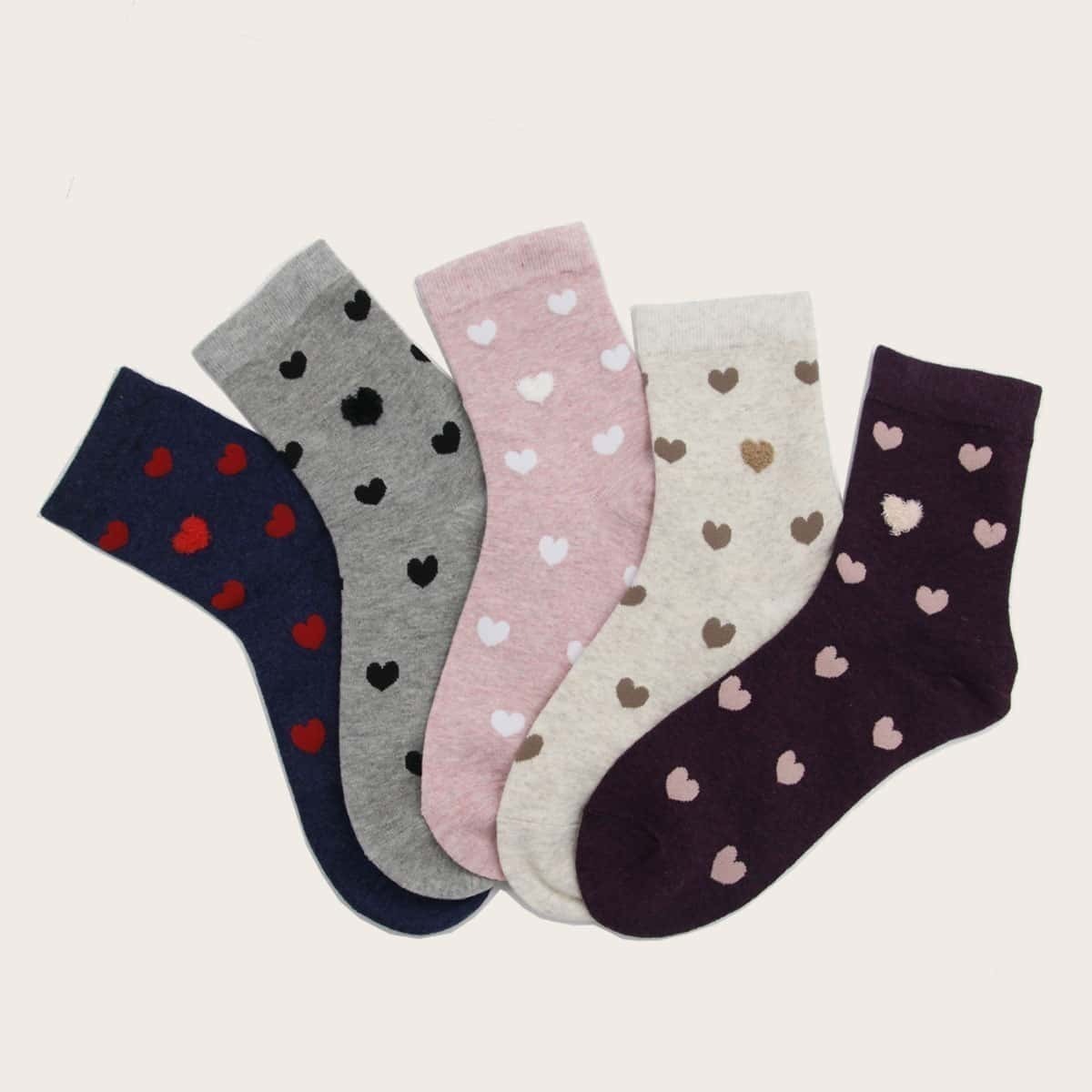 

Heart Pattern Socks 5pairs, Multicolor