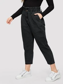 Jeans cortos con bolsillo lateral - grande - Negro - Ver 1