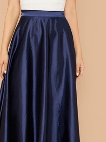 Modelyn Lettuce Hem Solid Satin Skirt - Navy Blue - View 4