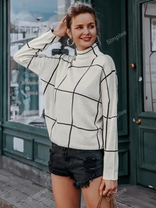 Simplee Pulover cu umeri cu grila