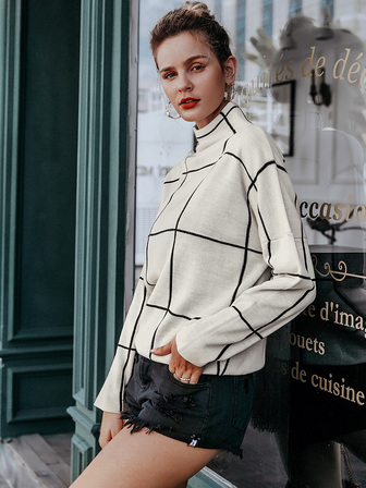 Simplee suéter de cuadros de hombros caídos