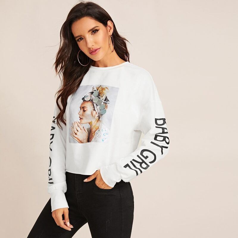 

Figure & Slogan Print Sweatshirt, White