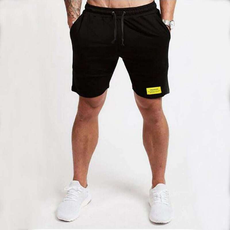 

Guys Pocket Side Drawstring Waist Patched Athletic Shorts, Black