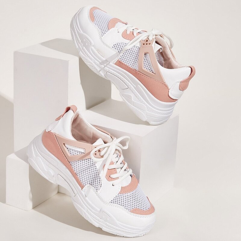 

Two Tone Lace-up Chunky Sneakers, Multicolor