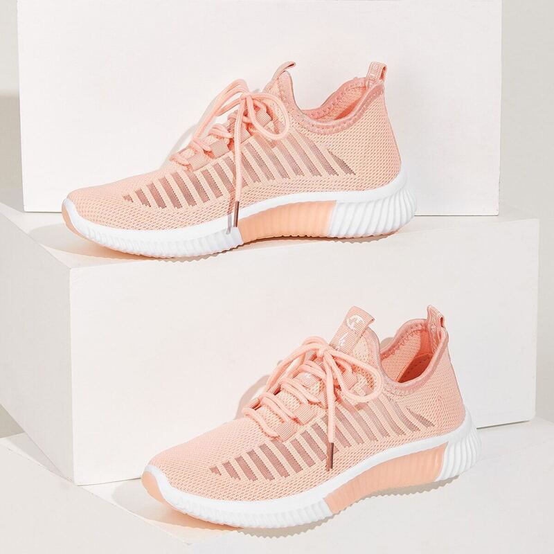 

Lace-up Front Knit Sneakers, Pink