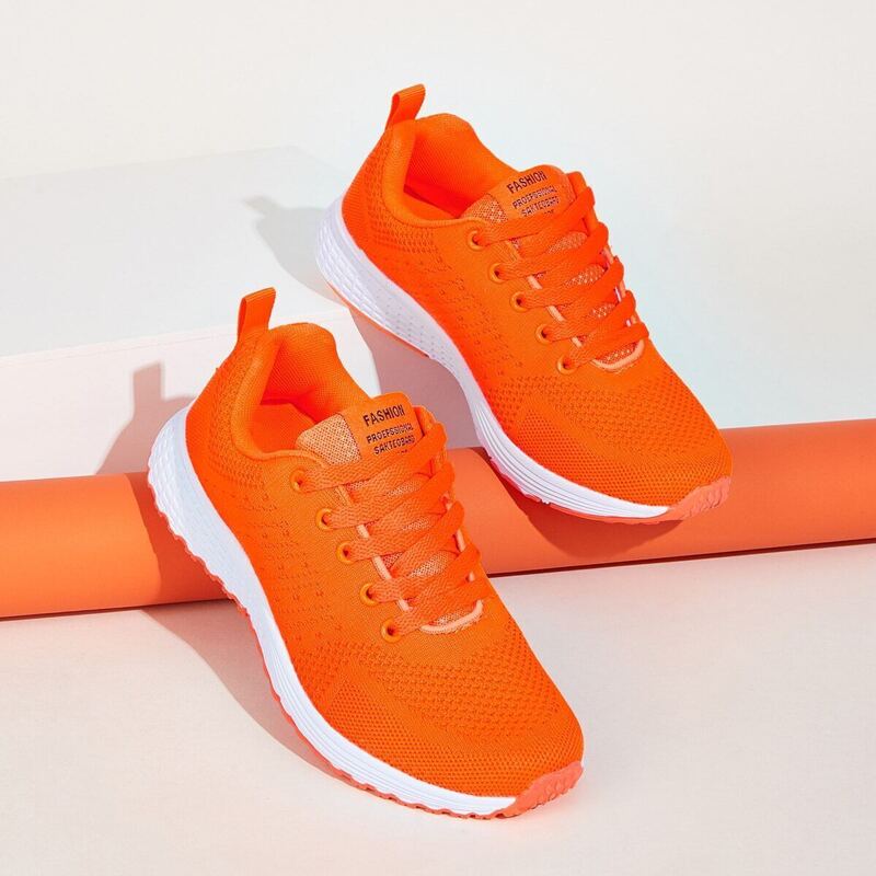 

Neon Orange Lace-up Front Trainers, Orange neon