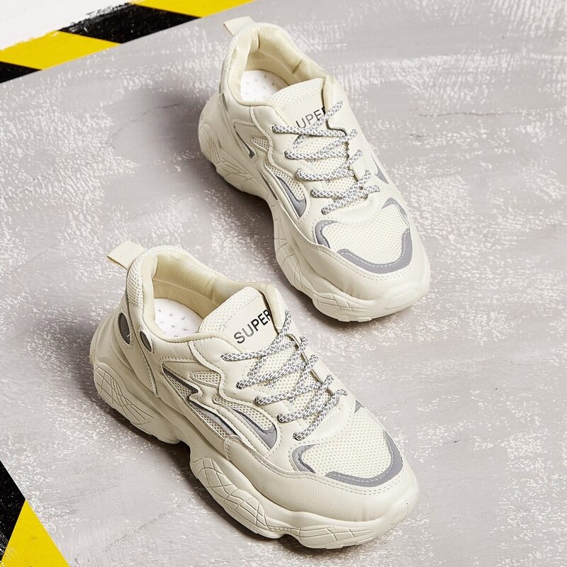 

Lace-up Front Chunky Sole Trainers, Beige