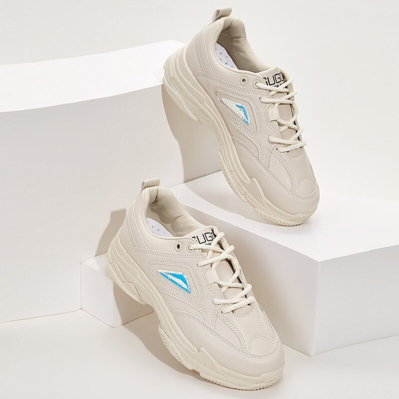

Lace-up Front Chunky Sole Sneakers, Beige
