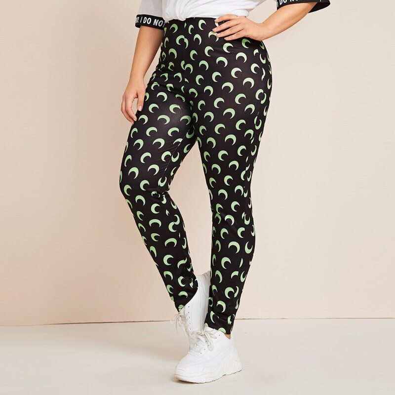 

Plus Moon Print Skinny Leggings, Black
