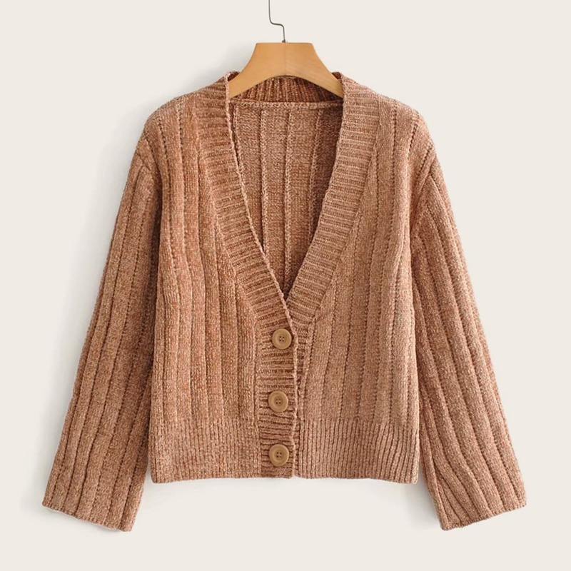 

Single Breasted V Neck Cardigan, Brown