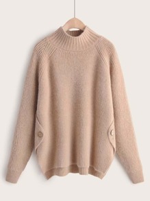High Neck Button Detail Sweater