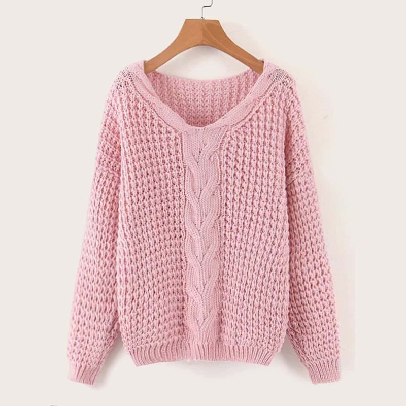 

Cable Knit Drop Shoulder Sweater, Pink