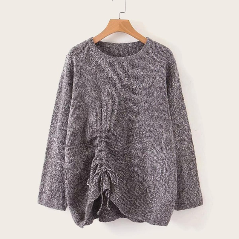 

Solid Draped Round Neck Sweater, Grey
