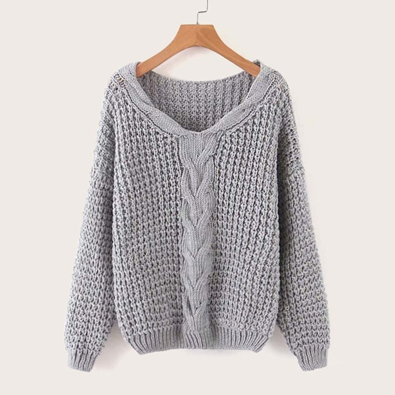 

Cable Knit Drop Shoulder Sweater, Grey