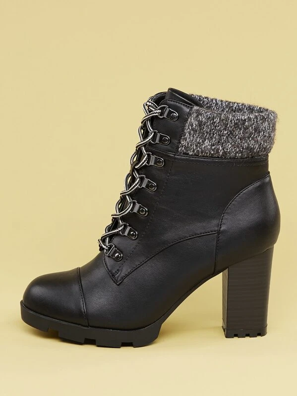 knit collar lace up boots