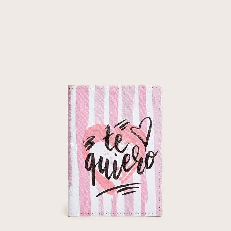 

Letter Pattern Striped Fold Over Purse, Pink