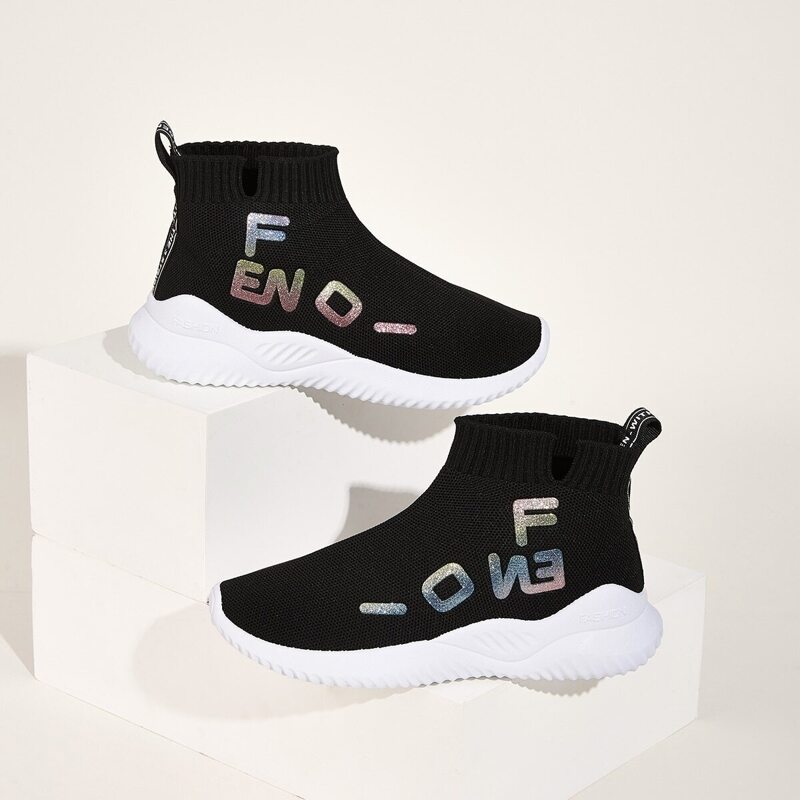 

Glitter Letter Decor High Top Trainers, Black