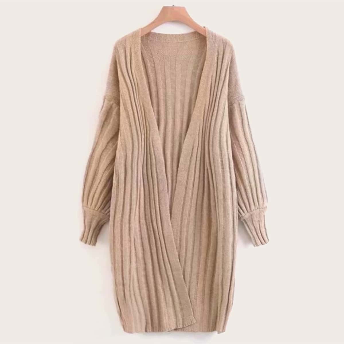 

Drop Shoulder Solid Longline Cardigan, Khaki