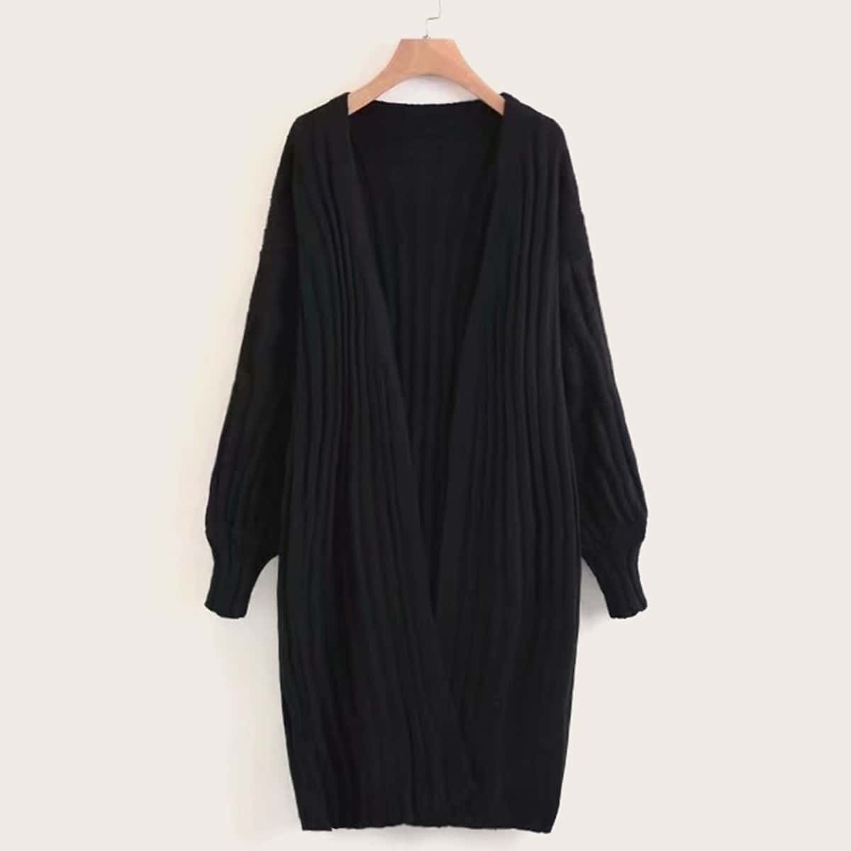 

Drop Shoulder Solid Longline Cardigan, Black