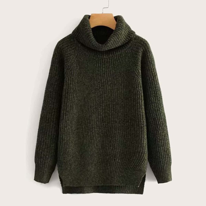 

High Neck Cable Knit High Low Jumper, Green