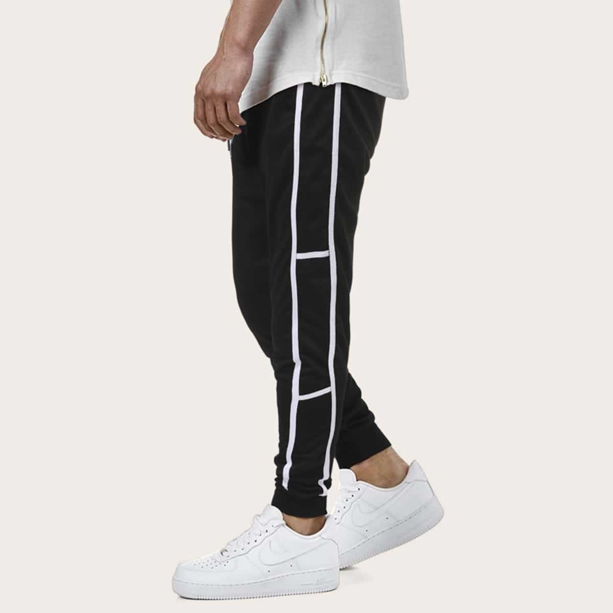 

Guys Colorblock Drawstring Pants, Black