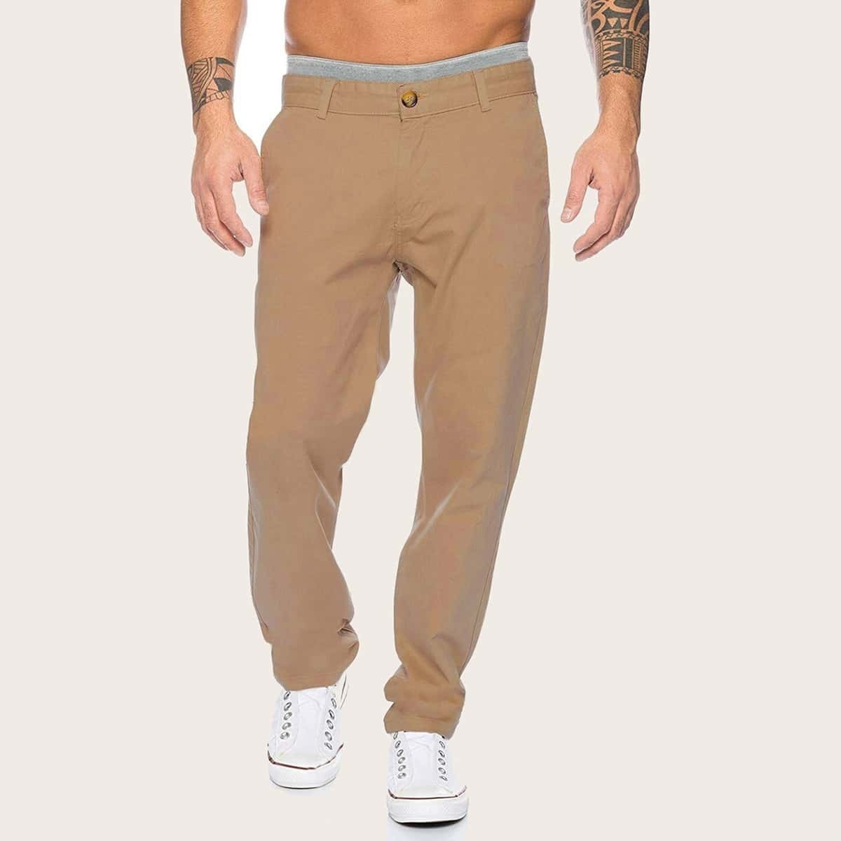 

Guys Solid Button Fly Straight Pants, Khaki