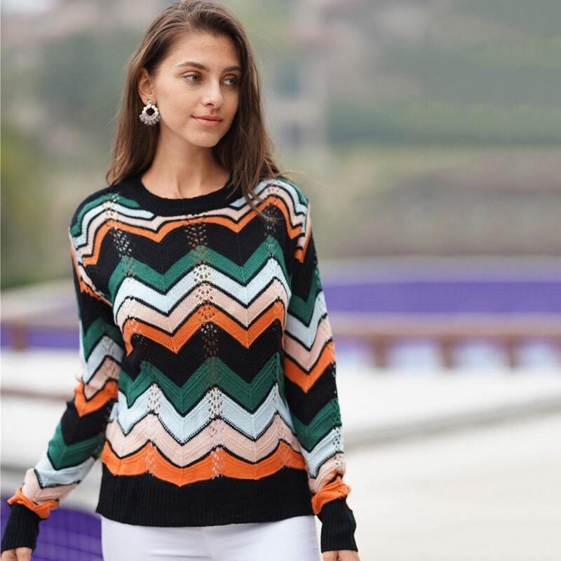 

Colorful Chevron Print Cut Out Sweater, Multicolor