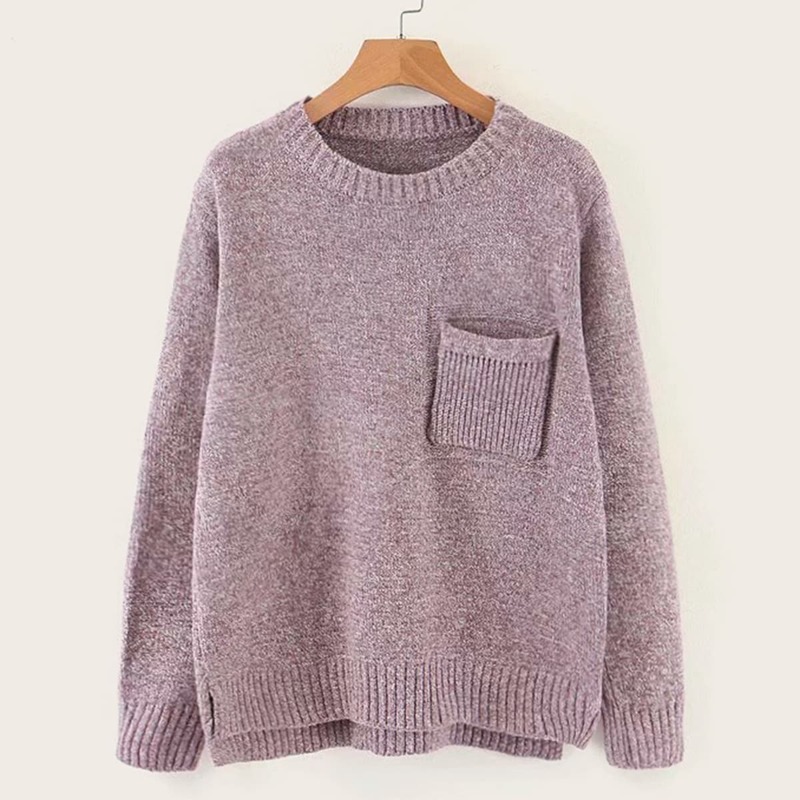 

High Low Pocket Side Split Sweater, Pink