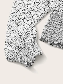 SHEIN Essnce 交叉領斑點圖案打褶襯衫 - 黑與白 - 查看 5