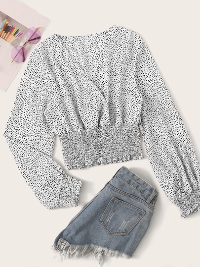 SHEIN Essnce 交叉領斑點圖案打褶襯衫