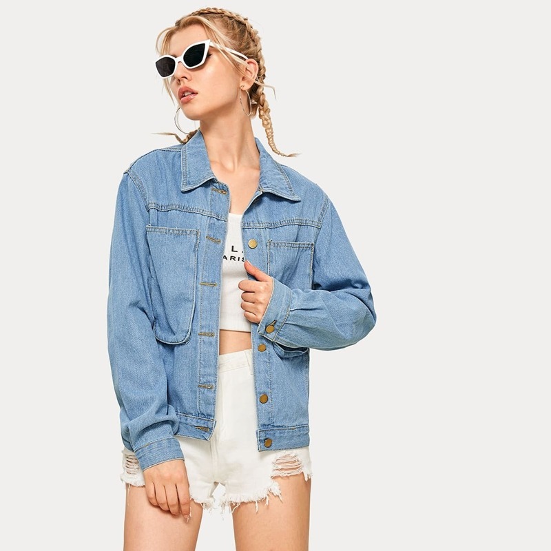 

Button Through Pocket Detail Denim Jacket, Blue