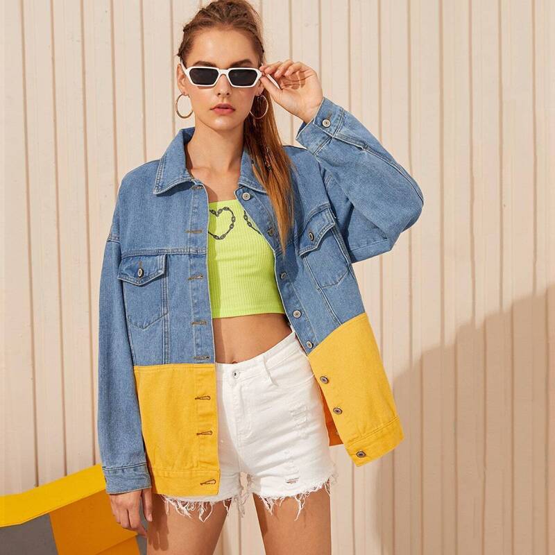 

Two Tone Button Front Denim Jacket, Multicolor