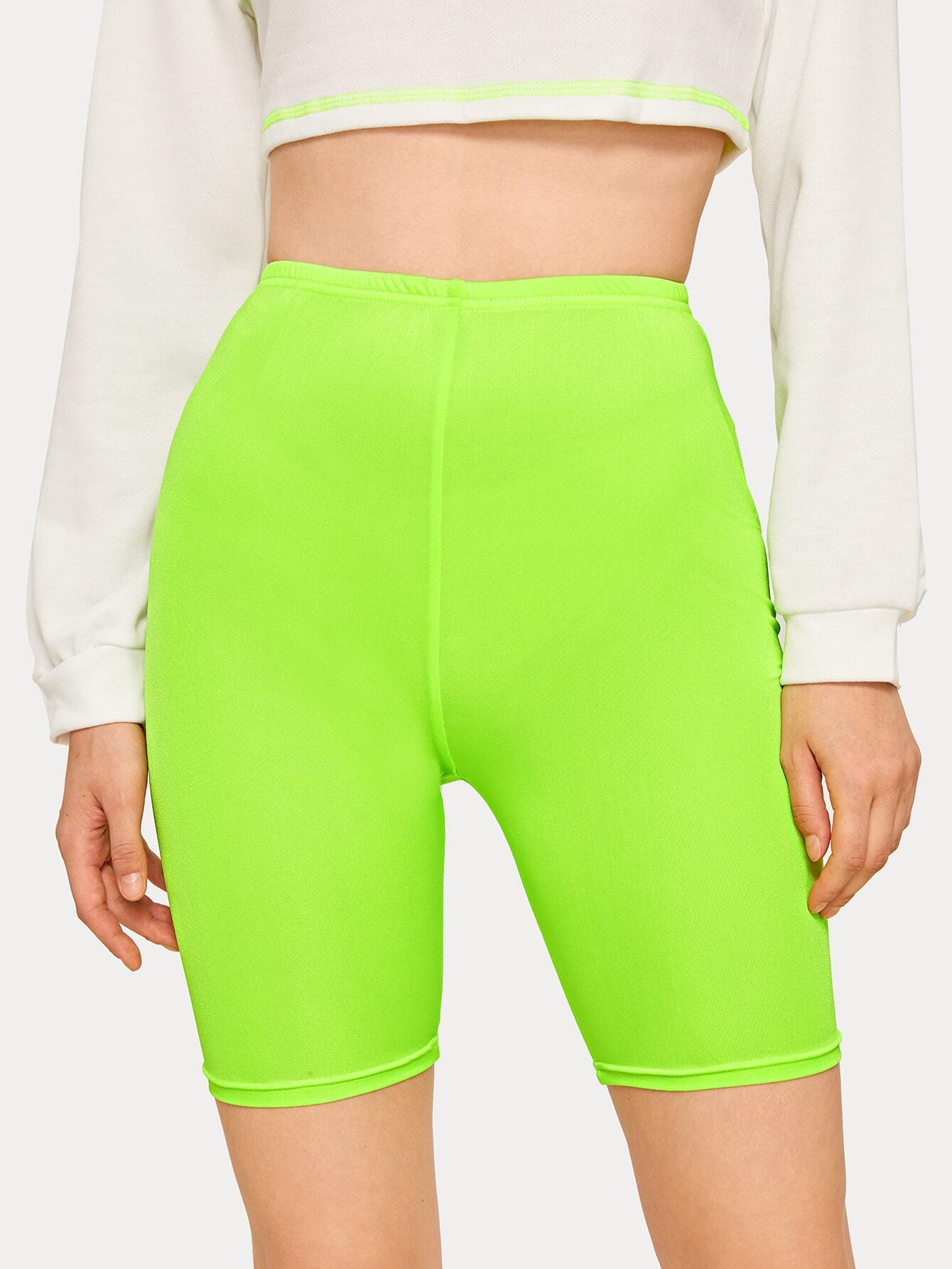 Neon Green Skinny Cycling Shorts ROMWE