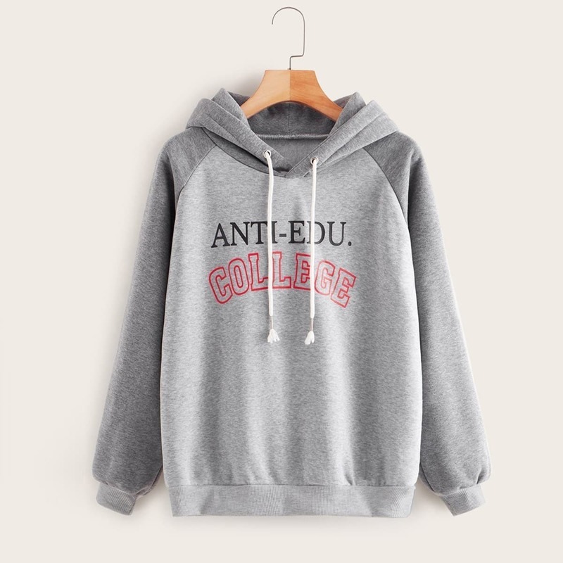 

Slogan Graphic Space Dye Drawstring Hoodie, Grey