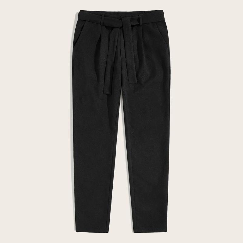 

Guys Slant Pocket Self Belted Solid Pants, Black