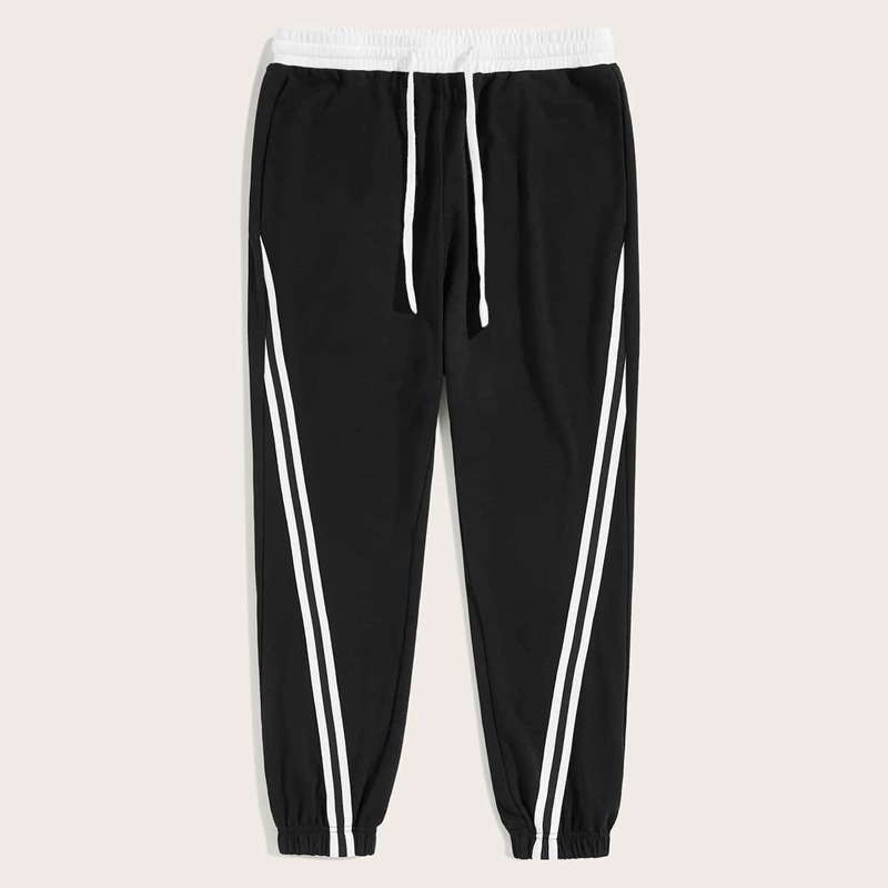 

Guys Drawstring Waist Contrast Striped Sweatpants, Black