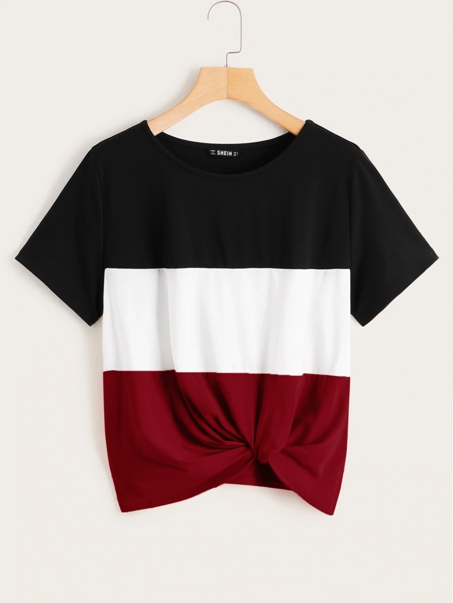 SHEIN EZwear Colour-block Twist Hem Top - Multicolor - View 1