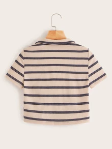 SHEIN 羅紋針織條紋上衣 - 杏色 - 查看 2