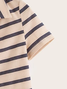 SHEIN 羅紋針織條紋上衣 - 杏色 - 查看 4